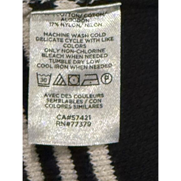 Ann Taylor Factory Sweater Womens XL Black Open Front Long Striped Hem Cardigan - Picture 9 of 11